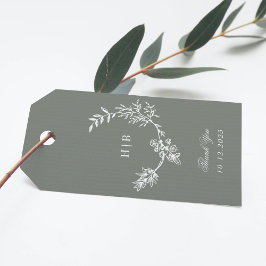 フローラクラシックセージグリーンリースモノグラム結婚ズ ギフトタグ