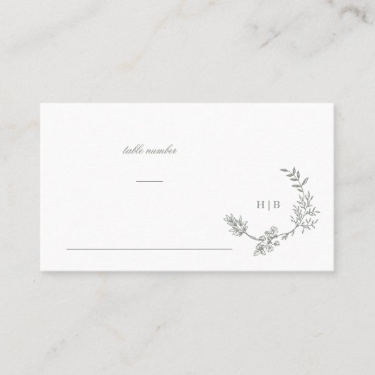 フローラクラシックセージグリーンリースモノグラム結婚ズ プレイスカード (正面)