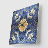 フローラクラシックタイルPat#12青い黄色ID1078 スクエア壁時計 (傾斜)