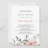 フローラクラシックダスティピンクローズバルミツワー 招待状 (正面)