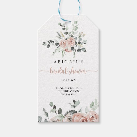 フローラクラシックダスティピンクローズブライダルシャワー ギフトタグ (正面)