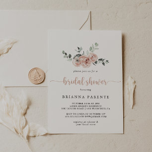 フローラクラシックダスティピンクローズブライダルシャワー 招待状