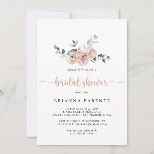 フローラクラシックダスティピンクローズブライダルシャワー 招待状 (正面)