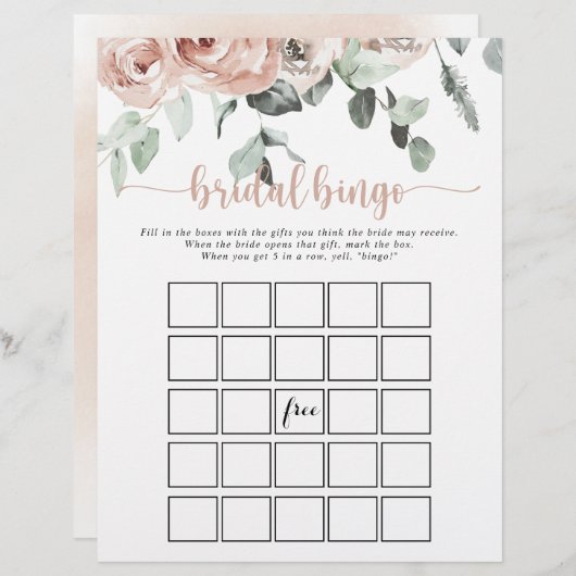 フローラクラシックダスティピンクローズブライダルビンゴゲーム (正面/裏面)