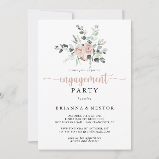 フローラクラシックダスティピンクローズ婚約パーティ 招待状 (正面)