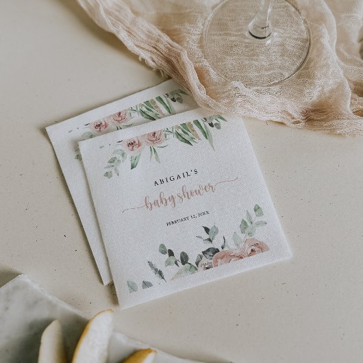 フローラクラシックダスティピンクローズ赤ちゃんシャワー スタンダードカクテルナプキン