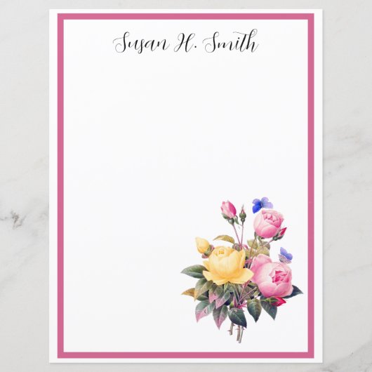 フローラクラシックピンクイエローローズパープルバタフライ (正面)