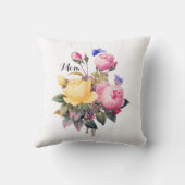 フローラクラシックピンクイエローローズパープルバタフライ クッション (裏面)