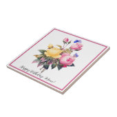 フローラクラシックピンクイエローローズパープルバタフライ タイル (側面)