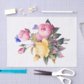 フローラクラシックピンクイエローローズパープルバタフライ 薄葉紙 (クラフト)