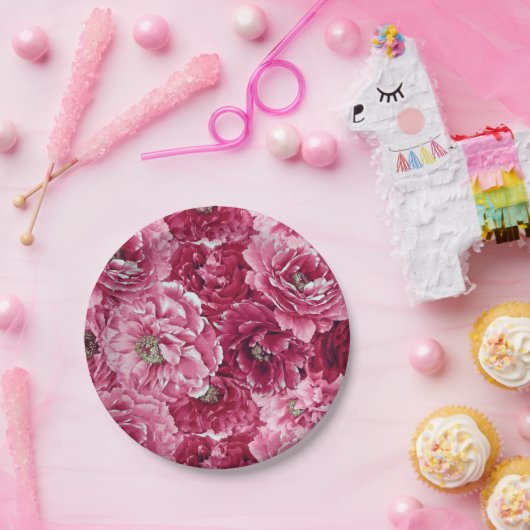 フローラクラシックピンクペオニーズクラスタ紙プレート ペーパープレート (パーティー)