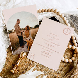 フローラクラシックピンクモノグラ結婚ム弓 箔招待状