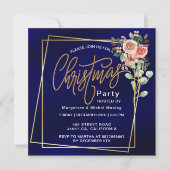 フローラクラシックフレームブルークリスマス 招待状 (正面)