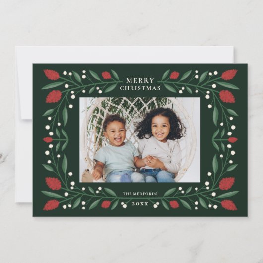 フローラクラシックフレーム水平クリスマスフォト シーズンカード (正面)