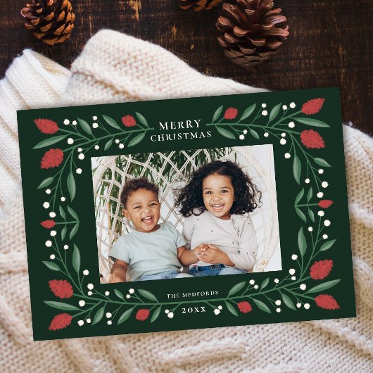 フローラクラシックフレーム水平クリスマスフォト シーズンカード