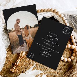 フローラクラシックブラックモノグラム結婚アーチ 招待状