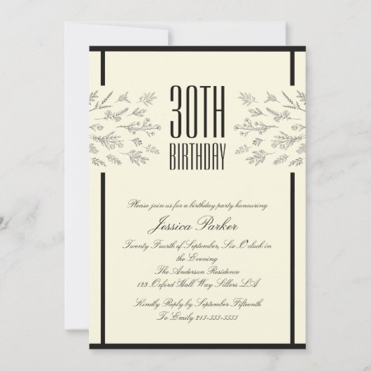 フローラクラシックベージュアダルト誕生日招待状 招待状 (正面)