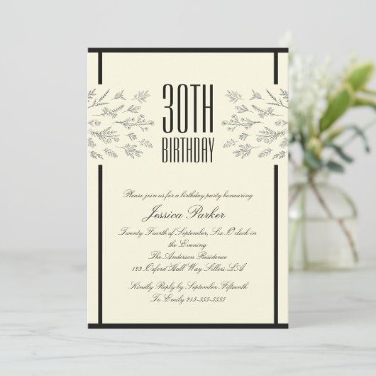 フローラクラシックベージュアダルト誕生日招待状 招待状 (スタンド正面)