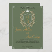 フローラクラシックモノグラムクレスト結婚式招待状。 招待状 (正面/裏面)