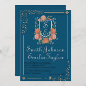 フローラクラシックモノグラムクレスト結婚式招待状。 招待状 (正面/裏面)