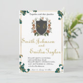 フローラクラシックモノグラムクレスト結婚式招待状。 招待状 (スタンド正面)