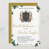 フローラクラシックモノグラムクレスト結婚式招待状。 招待状 (正面/裏面)