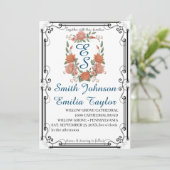 フローラクラシックモノグラムクレスト結婚式招待状。 招待状 (スタンド正面)