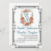 フローラクラシックモノグラムクレスト結婚式招待状。 招待状 (正面/裏面)