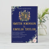 フローラクラシックモノグラムクレスト結婚式招待状。 招待状 (スタンド正面)