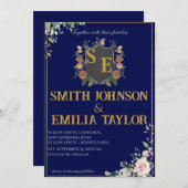 フローラクラシックモノグラムクレスト結婚式招待状。 招待状 (正面/裏面)