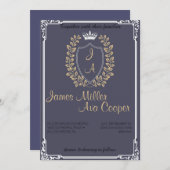 フローラクラシックモノグラムクレスト結婚式招待状。 招待状 (正面/裏面)