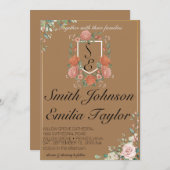 フローラクラシックモノグラムクレスト結婚式招待状。 招待状 (正面/裏面)