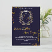 フローラクラシックモノグラムクレスト結婚式招待状。 招待状 (スタンド正面)