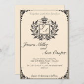 フローラクラシックモノグラムクレスト結婚式招待状。 招待状 (正面/裏面)