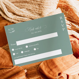 フローラクラシックモノグラムセージ緑結婚病 出欠カード