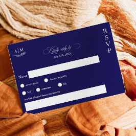 フローラクラシックモノグラムネイビー結婚ブルー 出欠カード