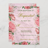 フローラクラシック赤面グリーナリーウェディングRSVPカード エンクロージャーカード (正面/裏面)