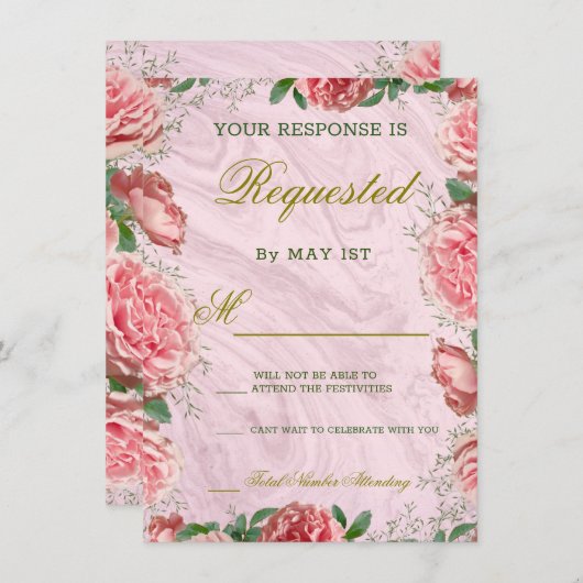 フローラクラシック赤面グリーナリーウェディングRSVPカード エンクロージャーカード (正面/裏面)