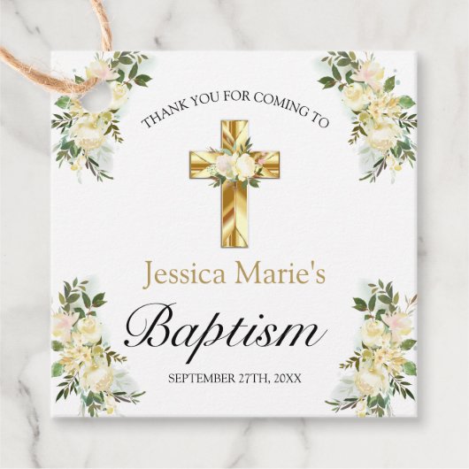 フローラクラシック金ゴールドクロスバプテスマありがとう フェイバータグ (正面)