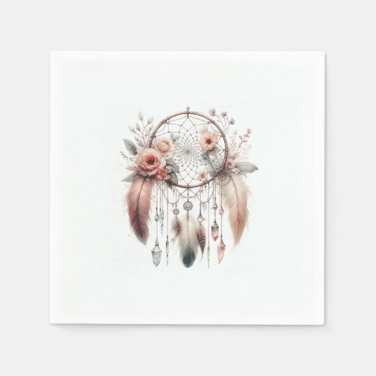 フローラクリスタルフェザードリームキャッチャーBoho Sweet 16 スタンダードカクテルナプキン (正面)