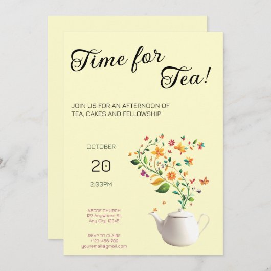 フローラクリスチャンティーパーティの招待状 招待状 (正面/裏面)