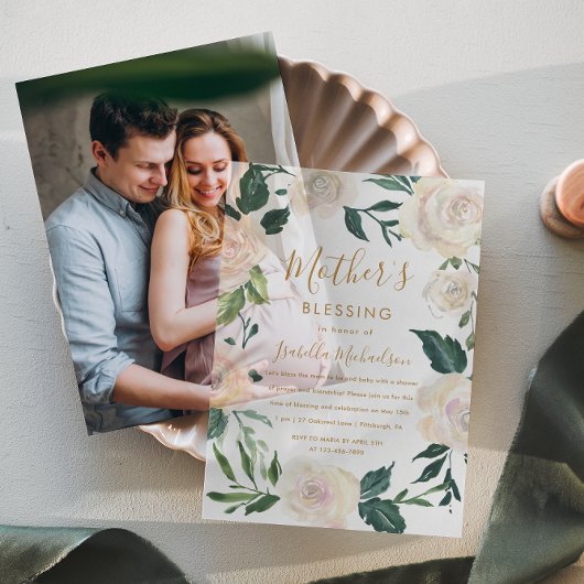 フローラクリスチャン母とベビー賛美のパーティー ベラム紙招待状