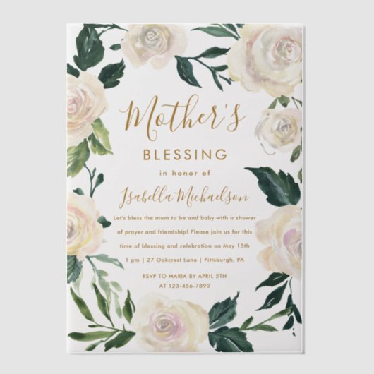 フローラクリスチャン母とベビー賛美のパーティー ベラム紙招待状 (正面)