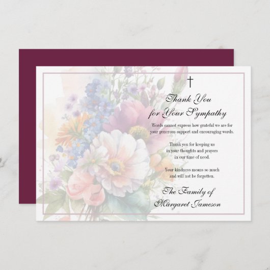 フローラクリスチャン葬儀悔やみや弔慰ありがとう サンキューカード (正面/裏面)