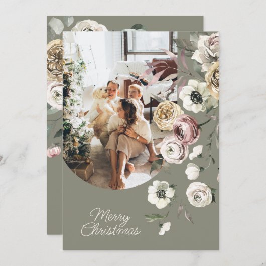フローラクリスマスの休日の写真パーソナライズされた シーズンカード (正面/裏面)