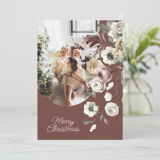 フローラクリスマスの休日の写真パーソナライズされた シーズンカード (スタンド正面)