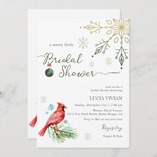 フローラクリスマスウィンターメリーリトルブライダルシャワー 招待状 (正面/裏面)