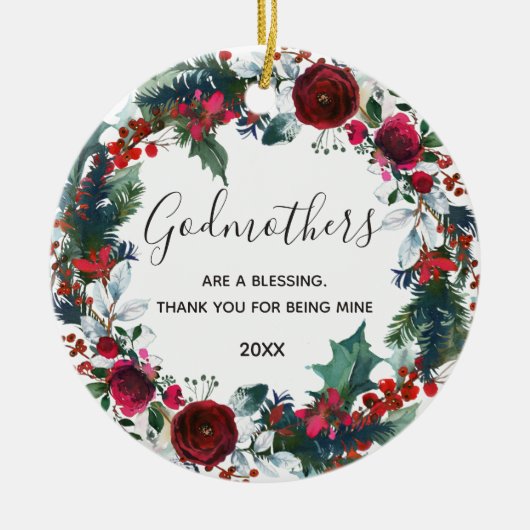 フローラクリスマスウィンターレッドリースゴッドマザーズ セラミックオーナメント (正面)