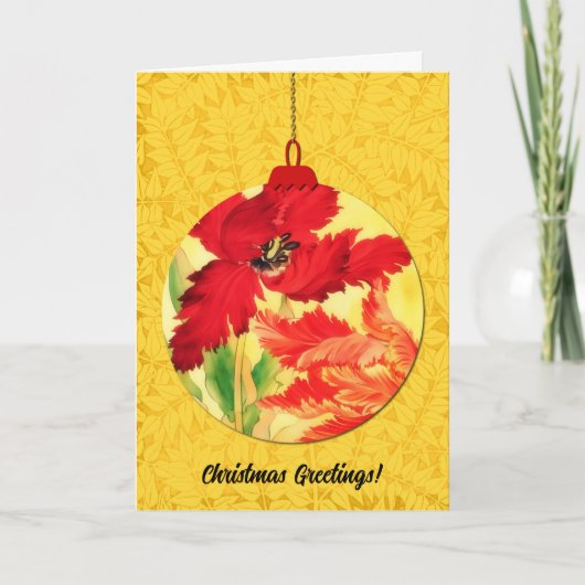 フローラクリスマスオーナメントヴィンテージスタイルアートイエロー カード (正面)