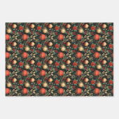 フローラクリスマスシックパターンレッドグリーン金ゴールド ラッピングペーパーシート (正面)